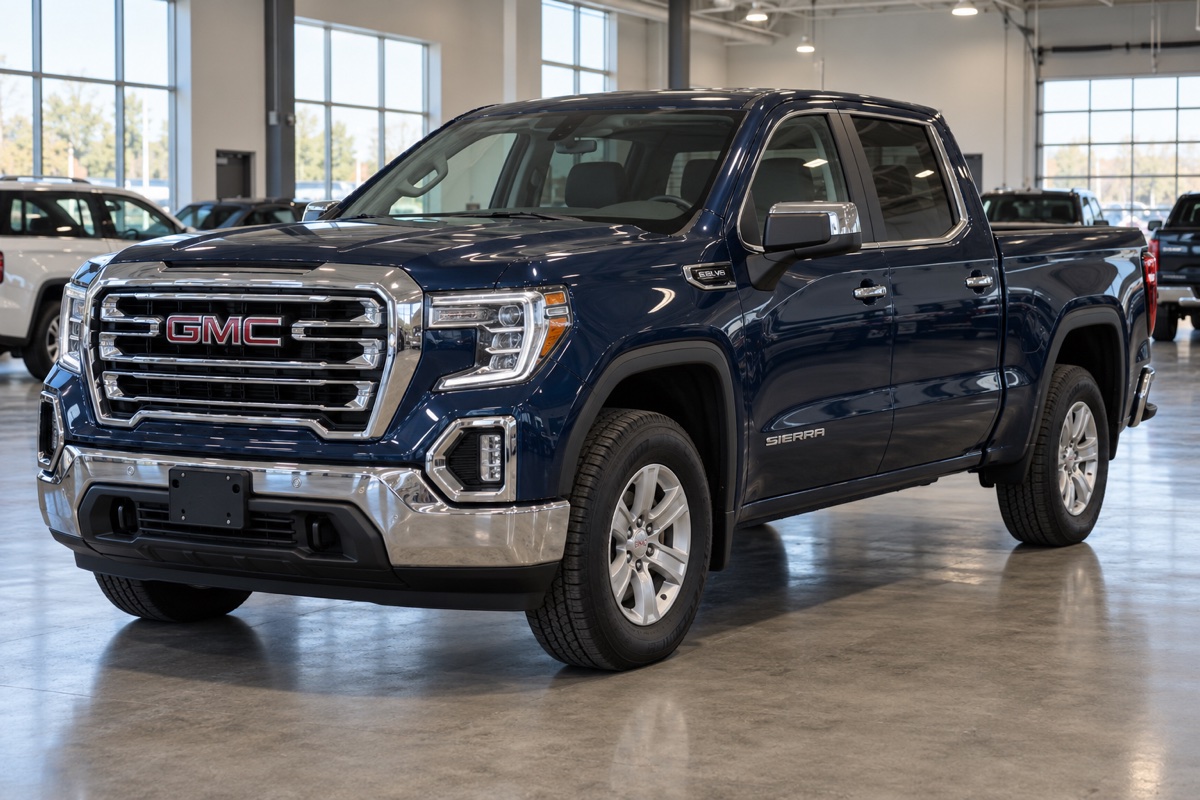 AI-generated representative showroom image of a 2020 GMC Sierra 1500 SLE Crew Cab 4WD