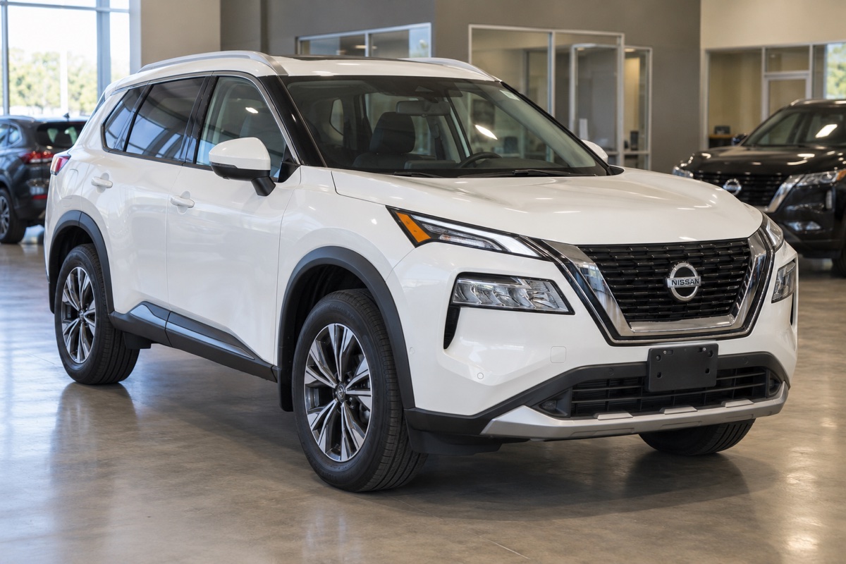 AI-generated representative showroom image of a 2021 Nissan Rogue SV AWD